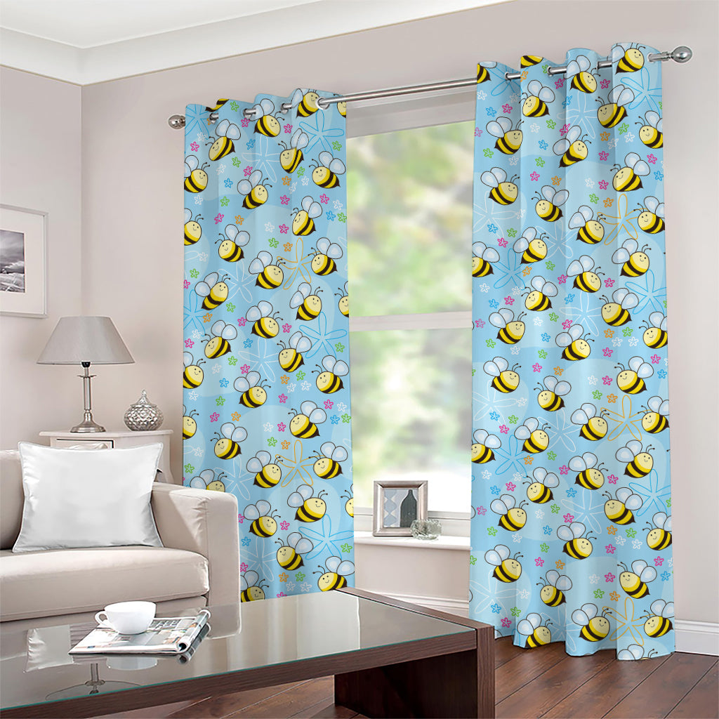 Cute Cartoon Bee Pattern Print Grommet Curtains