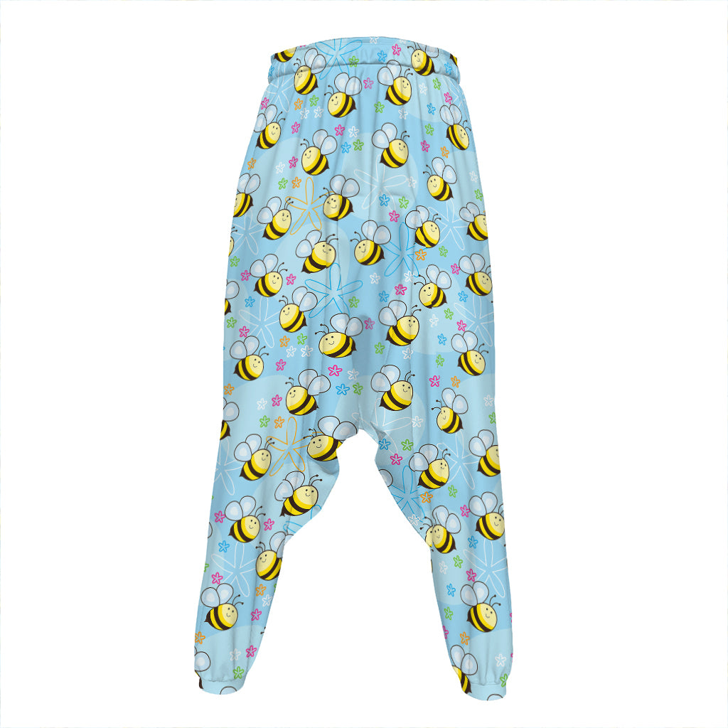 Cute Cartoon Bee Pattern Print Hammer Pants