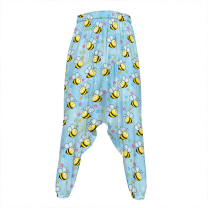 Cute Cartoon Bee Pattern Print Hammer Pants