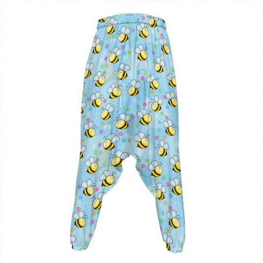 Cute Cartoon Bee Pattern Print Hammer Pants