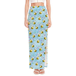 Cute Cartoon Bee Pattern Print High Slit Maxi Skirt