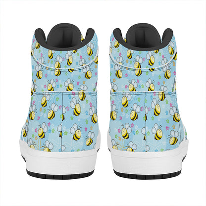 Cute Cartoon Bee Pattern Print High Top Leather Sneakers
