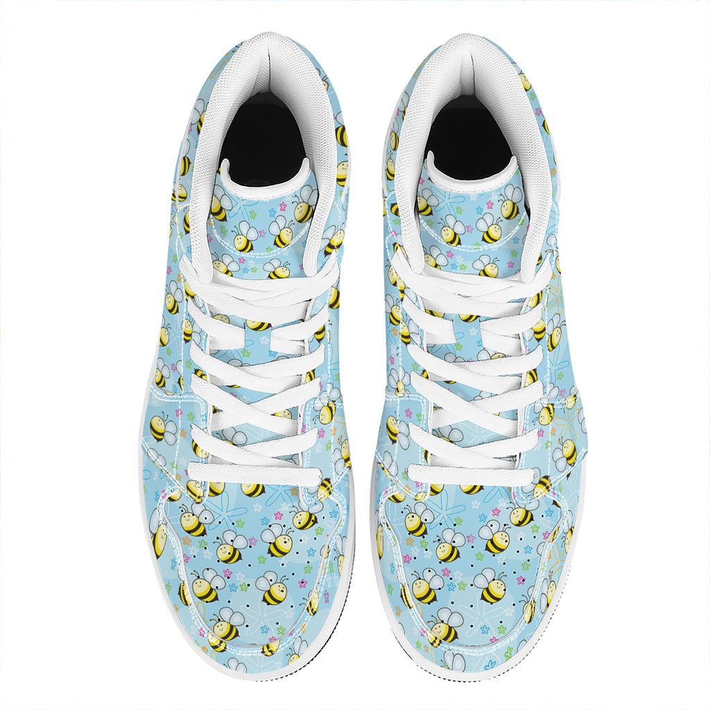 Cute Cartoon Bee Pattern Print High Top Leather Sneakers