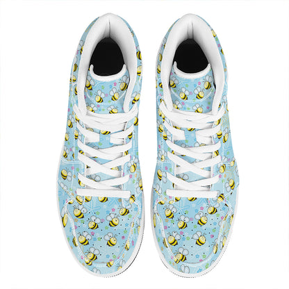 Cute Cartoon Bee Pattern Print High Top Leather Sneakers