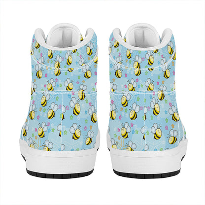 Cute Cartoon Bee Pattern Print High Top Leather Sneakers