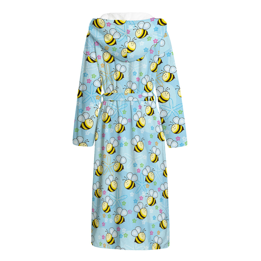 Cute Cartoon Bee Pattern Print Hooded Bathrobe