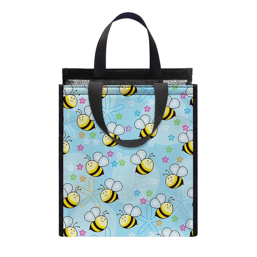Cute Cartoon Bee Pattern Print Insulated Lunch Tote