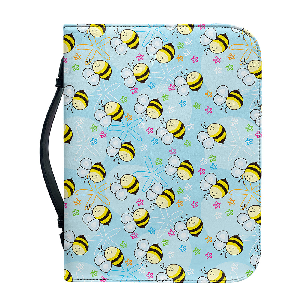 Cute Cartoon Bee Pattern Print Leather Bible Cover