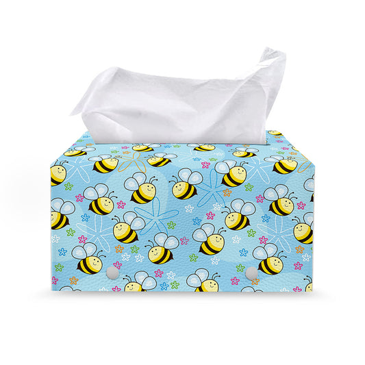 Cute Cartoon Bee Pattern Print Leather Tissue Box Cover