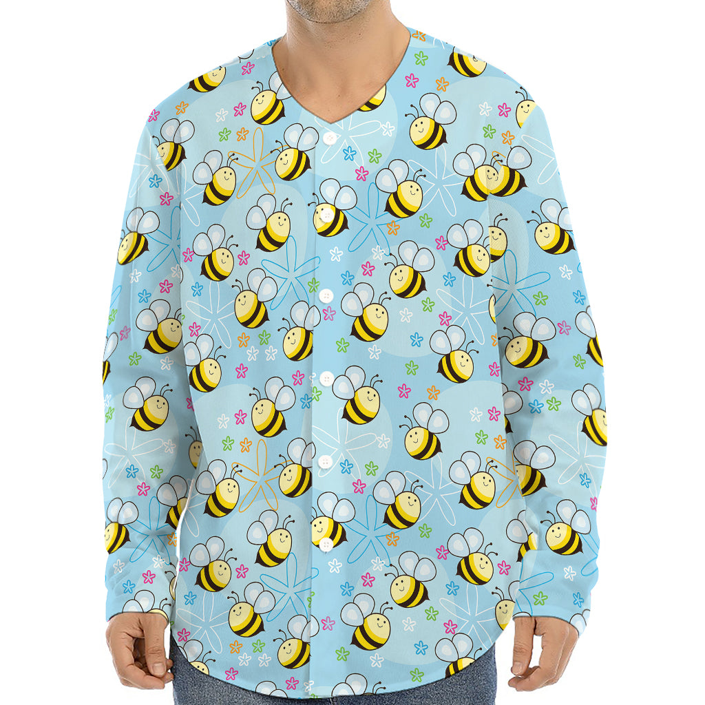 Cute Cartoon Bee Pattern Print Long Sleeve Baseball Jersey