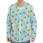 Cute Cartoon Bee Pattern Print Long Sleeve Baseball Jersey