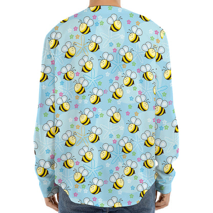 Cute Cartoon Bee Pattern Print Long Sleeve Baseball Jersey