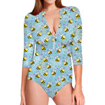 Cute Cartoon Bee Pattern Print Long Sleeve Swimsuit