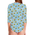 Cute Cartoon Bee Pattern Print Long Sleeve Swimsuit