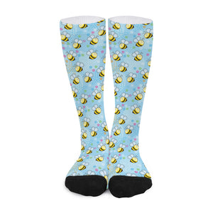 Cute Cartoon Bee Pattern Print Long Socks