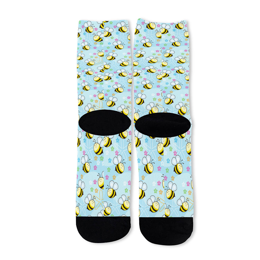 Cute Cartoon Bee Pattern Print Long Socks