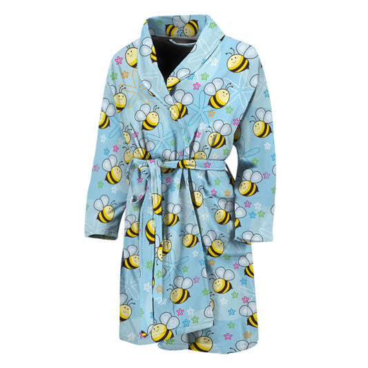 Cute Cartoon Bee Pattern Print Men's Bathrobe