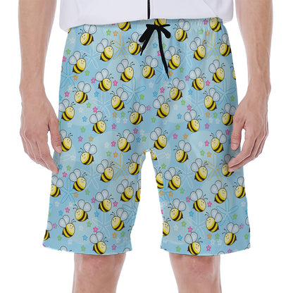 Cute Cartoon Bee Pattern Print Men's Beach Shorts