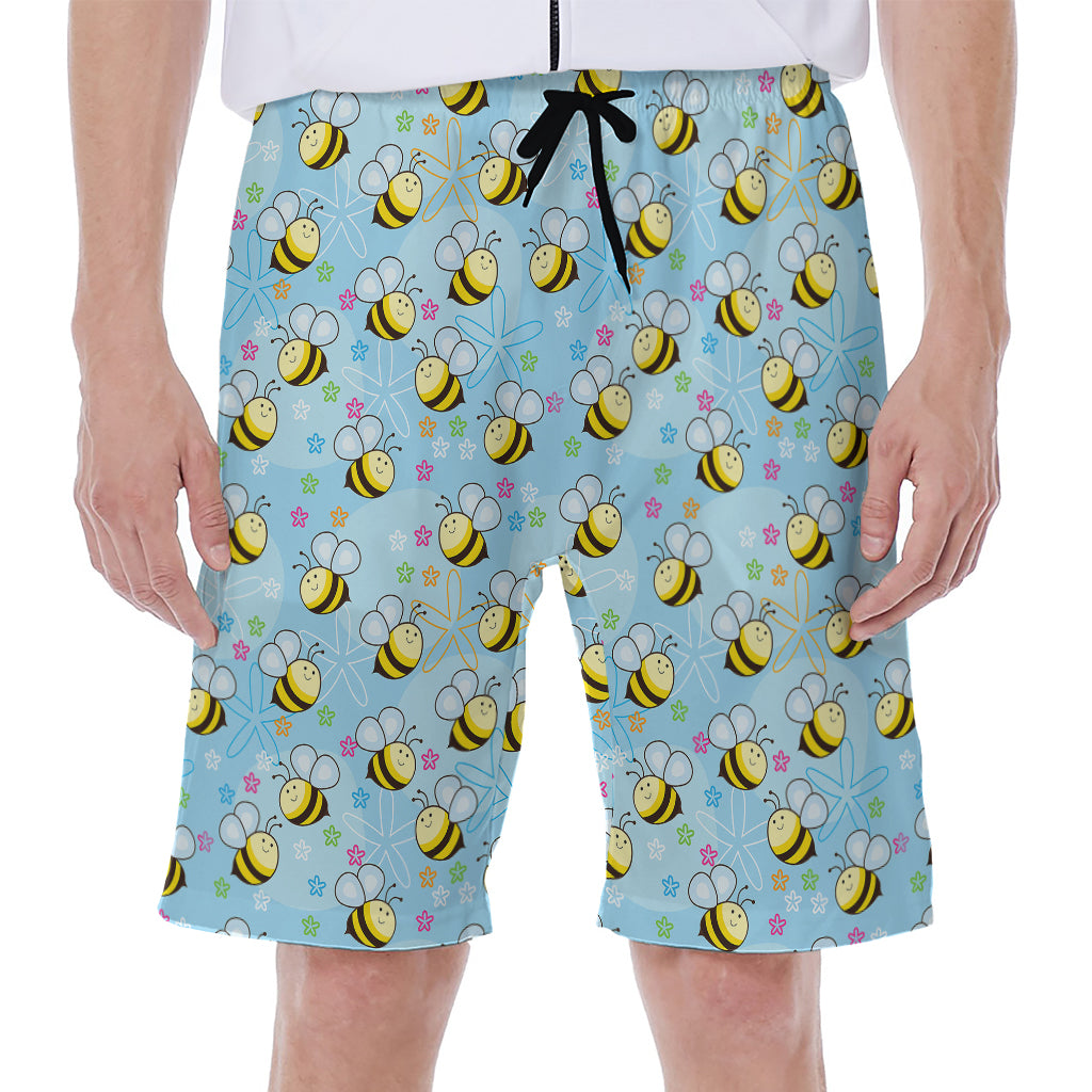 Cute Cartoon Bee Pattern Print Men's Beach Shorts