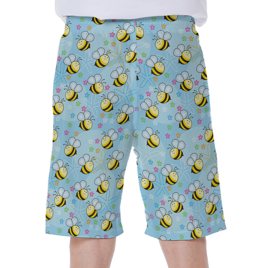 Cute Cartoon Bee Pattern Print Men's Beach Shorts