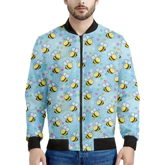 Cute Cartoon Bee Pattern Print Men's Bomber Jacket