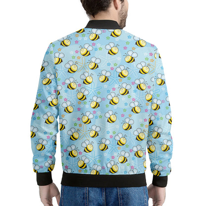 Cute Cartoon Bee Pattern Print Men's Bomber Jacket