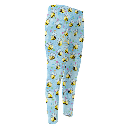 Cute Cartoon Bee Pattern Print Men's Compression Pants