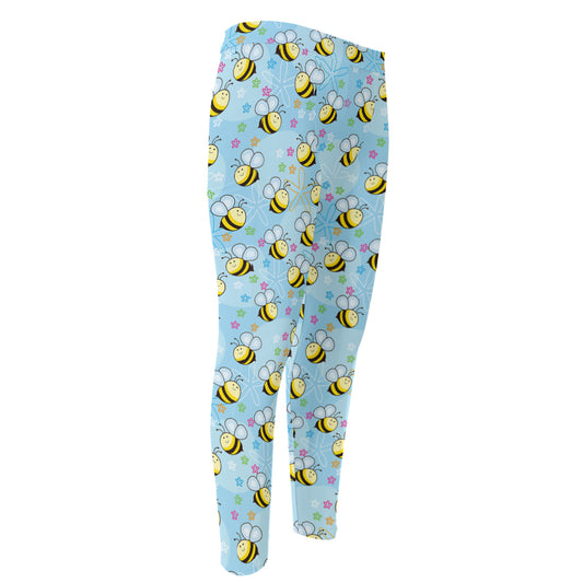 Cute Cartoon Bee Pattern Print Men's Compression Pants