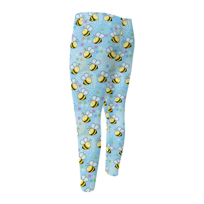 Cute Cartoon Bee Pattern Print Men's Compression Pants