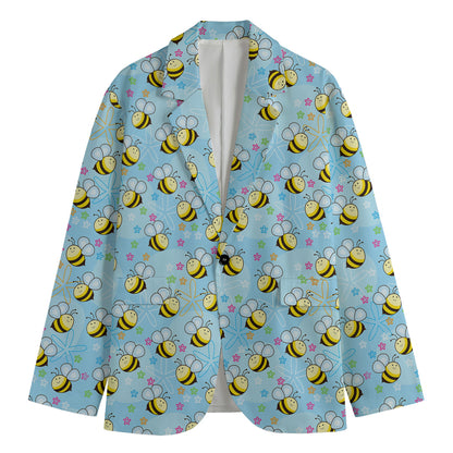 Cute Cartoon Bee Pattern Print Men's Cotton Blazer