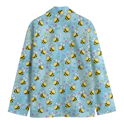 Cute Cartoon Bee Pattern Print Men's Cotton Blazer