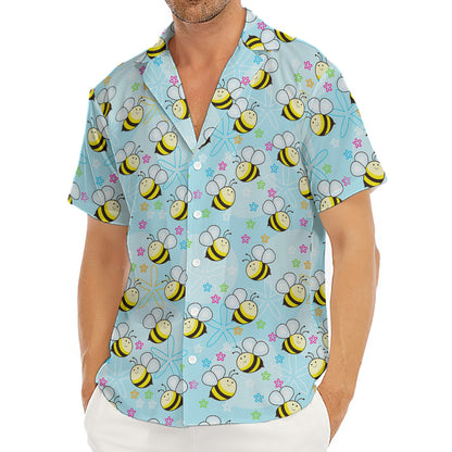 Cute Cartoon Bee Pattern Print Men's Deep V-Neck Shirt