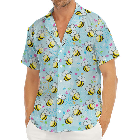Cute Cartoon Bee Pattern Print Men's Deep V-Neck Shirt