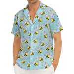 Cute Cartoon Bee Pattern Print Men's Deep V-Neck Shirt