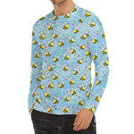 Cute Cartoon Bee Pattern Print Men's Long Sleeve Rash Guard