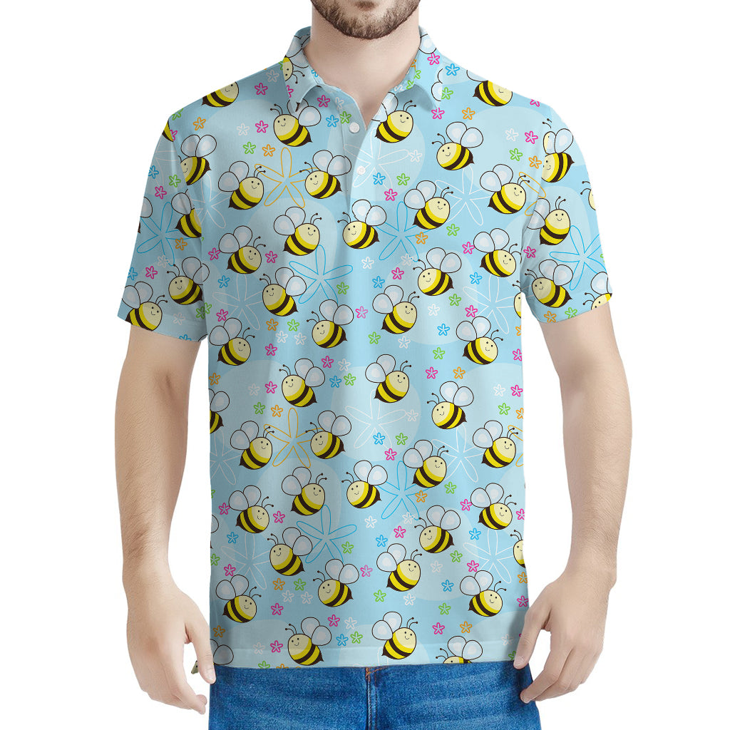 Cute Cartoon Bee Pattern Print Men's Polo Shirt