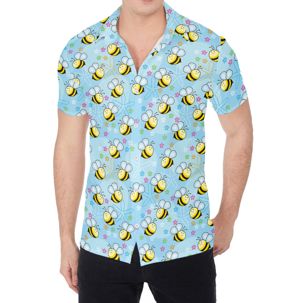 Cute Cartoon Bee Pattern Print Men's Shirt