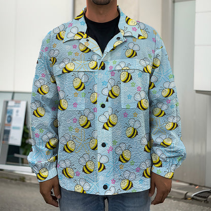 Cute Cartoon Bee Pattern Print Men's Shirt Jacket
