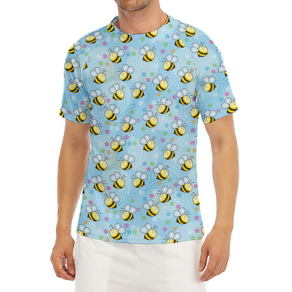 Cute Cartoon Bee Pattern Print Men's Short Sleeve Rash Guard