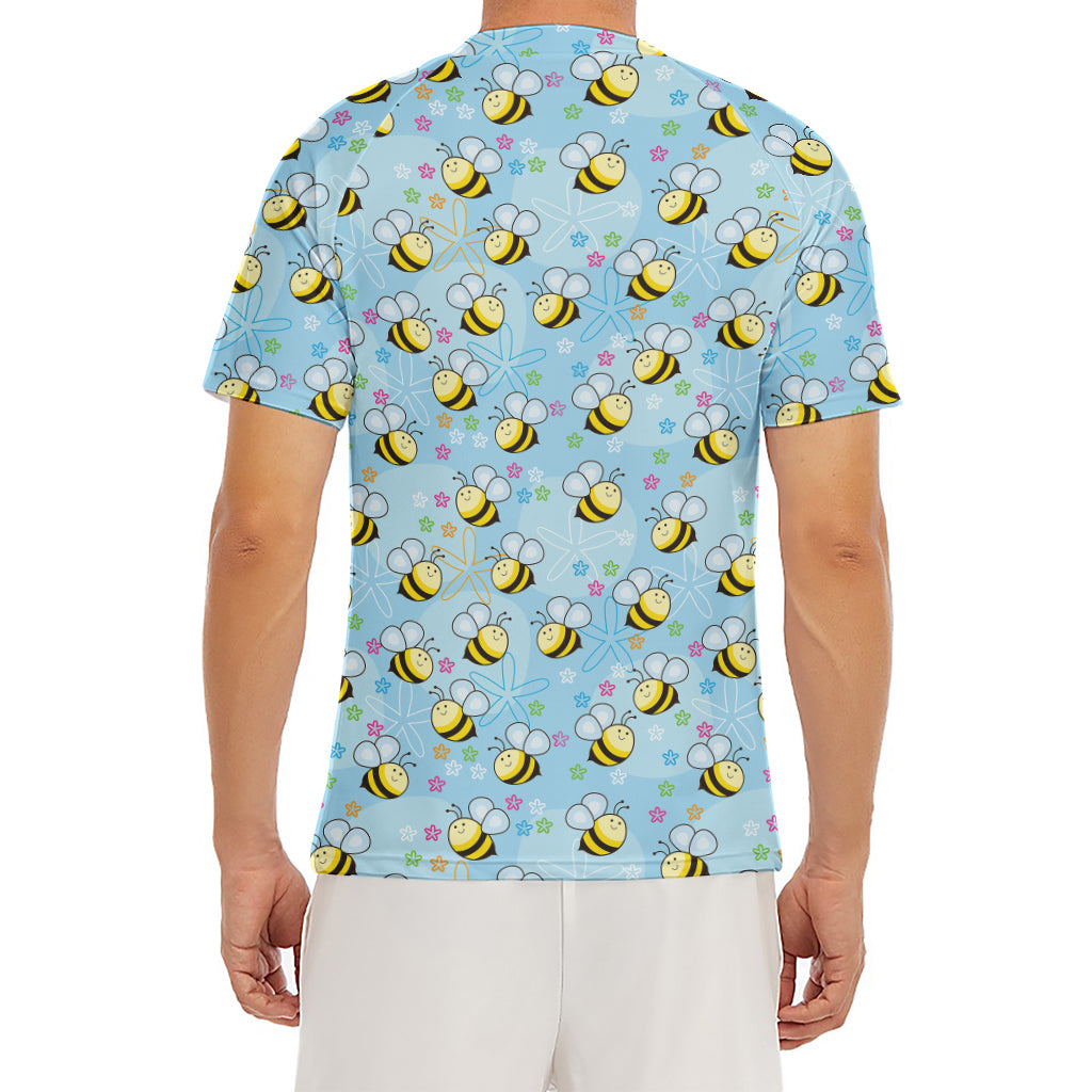 Cute Cartoon Bee Pattern Print Men's Short Sleeve Rash Guard