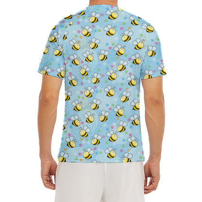 Cute Cartoon Bee Pattern Print Men's Short Sleeve Rash Guard