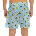 Cute Cartoon Bee Pattern Print Men's Split Running Shorts