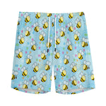 Cute Cartoon Bee Pattern Print Men's Sports Shorts