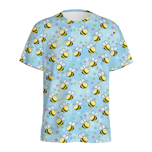 Cute Cartoon Bee Pattern Print Men's Sports T-Shirt