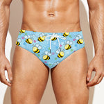 Cute Cartoon Bee Pattern Print Men's Swim Briefs
