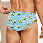Cute Cartoon Bee Pattern Print Men's Swim Briefs
