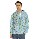 Cute Cartoon Bee Pattern Print Men's Velvet Pullover Hoodie