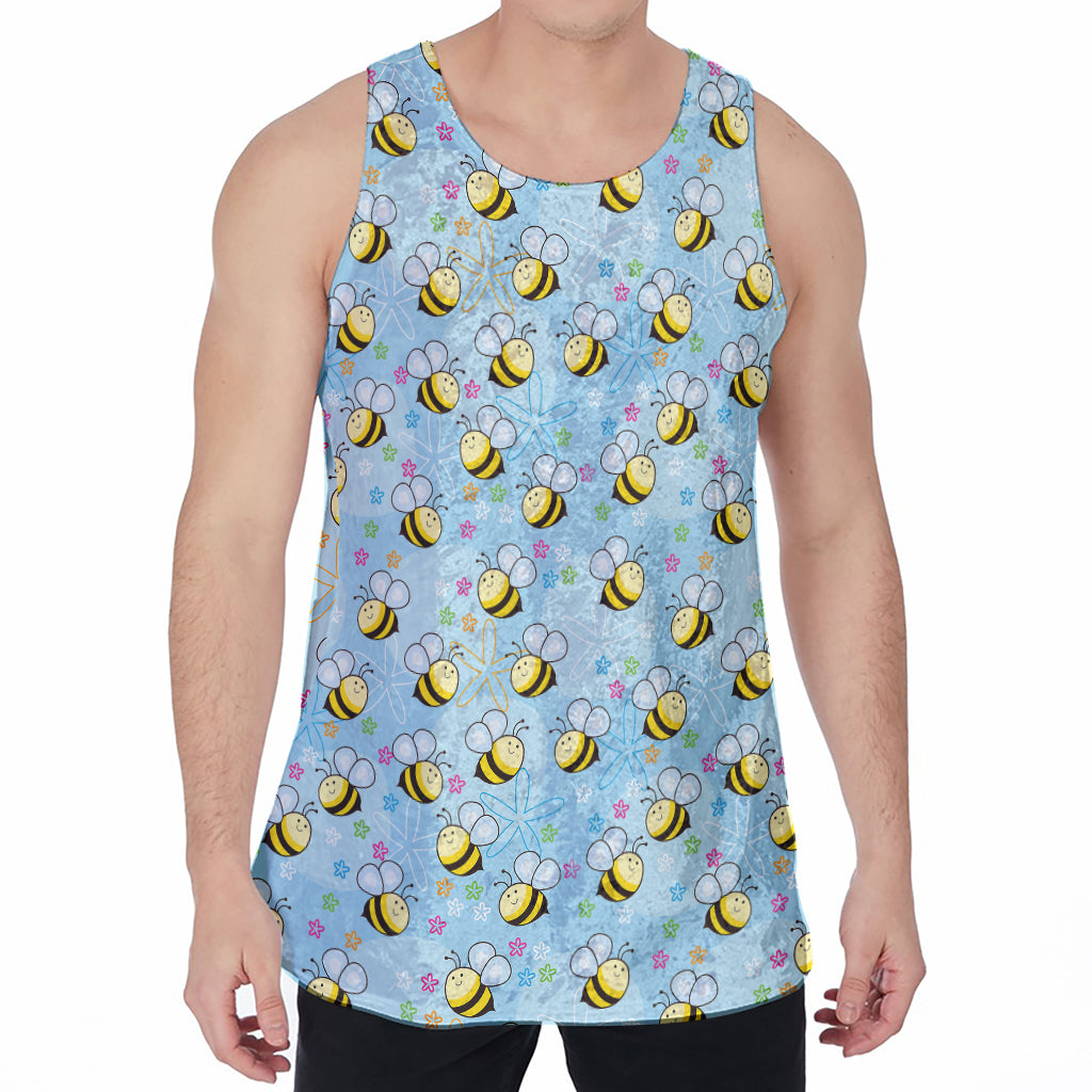 Cute Cartoon Bee Pattern Print Men's Velvet Tank Top