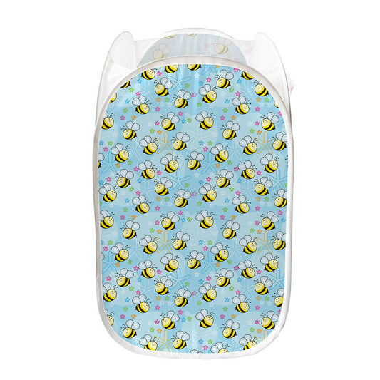 Cute Cartoon Bee Pattern Print Mesh Laundry Hamper