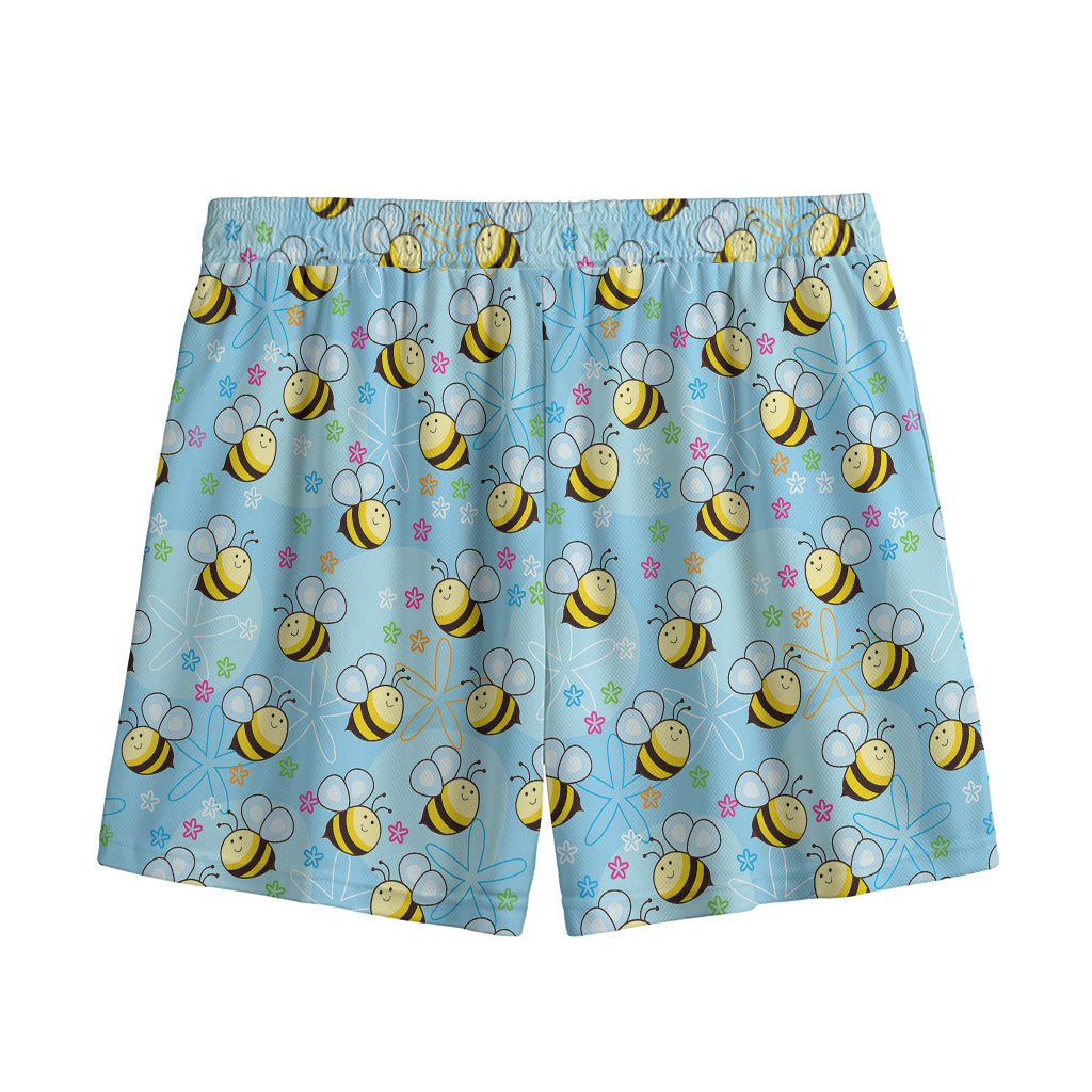 Cute Cartoon Bee Pattern Print Mesh Shorts